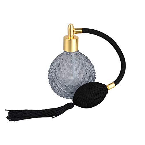 EXCEART 100Ml Art Vintage Perfume Jar DIY Recargable Perfume Vacío Aceite Esencial Atomizador Botella Perfume Borla Bola Botella para El Hogar Tienda Light Black