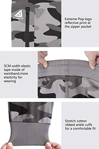 Extreme Pop Hombre Pantalones de chándal Militares de Camuflaje con Estampado Reflectante UK Brand (L, Gris Camo)