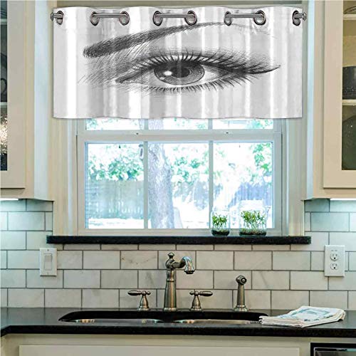 Farmhouse - Cenefa con diseño de ojos femeninos con pestañas largas y cejas curvas, 127 cm de ancho x 45 cm de largo, cortinas de valencia para ventanas, color gris y blanco