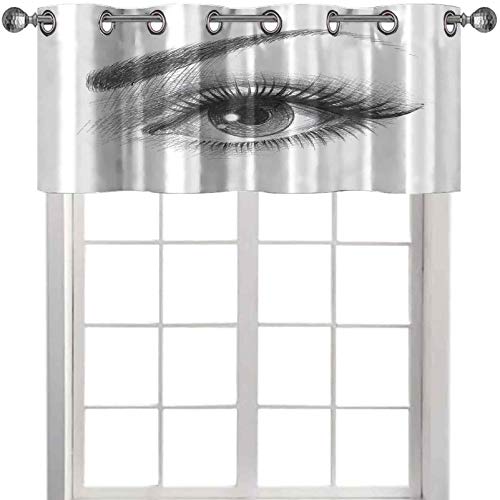 Farmhouse - Cenefa con diseño de ojos femeninos con pestañas largas y cejas curvas, 127 cm de ancho x 45 cm de largo, cortinas de valencia para ventanas, color gris y blanco