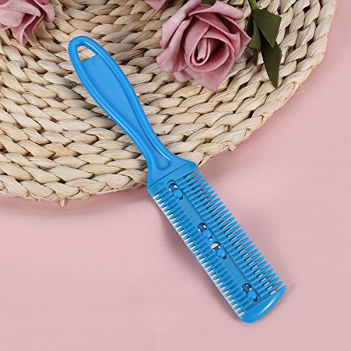 Frcolor Peine del cortador de pelo, peine del corte del pelo del lado doble Peine con cuchilla del acero inoxidable, paquete de 3 (azul)