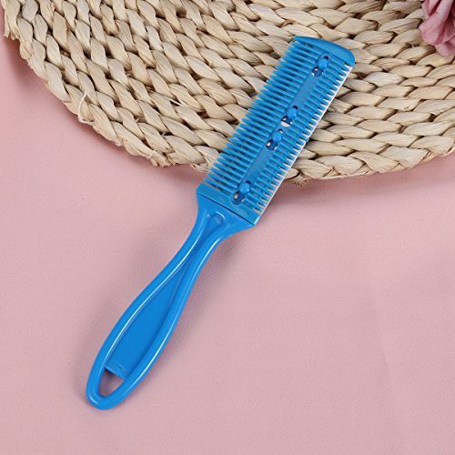 Frcolor Peine del cortador de pelo, peine del corte del pelo del lado doble Peine con cuchilla del acero inoxidable, paquete de 3 (azul)