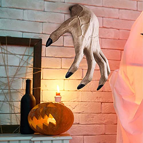 Garra de mano de demonio de Halloween, estatuas para colgar en la pared de mano de bruja de Halloween, garra de demonio de terror retro de resina, decoración de Halloween de mano fantasma divertida