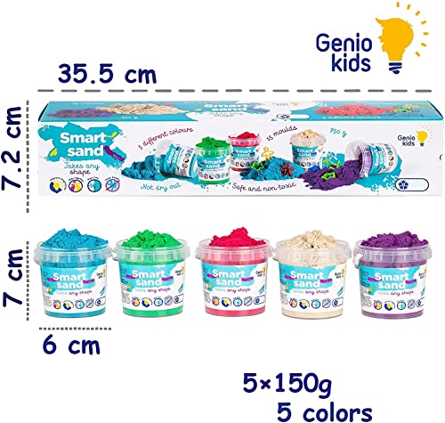 GenioKids Sand Toys Magic Sand 1,65 lb/750g - 5 colores Rainbow Modelado Sensorial Play Sand - Kits de manualidades para niños