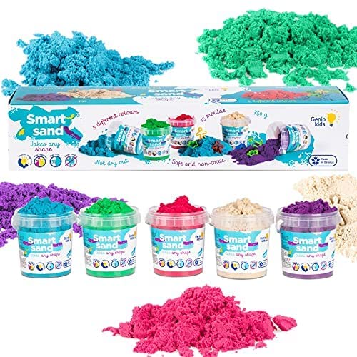GenioKids Sand Toys Magic Sand 1,65 lb/750g - 5 colores Rainbow Modelado Sensorial Play Sand - Kits de manualidades para niños