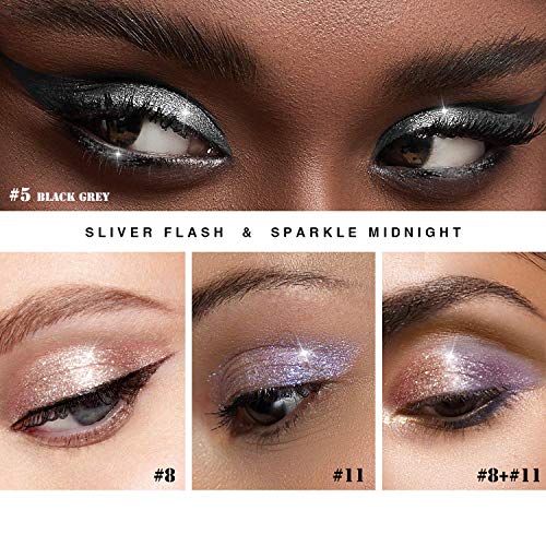 GL-Turelifes Sombra de ojos líquida con purpurina Lentejuelas estrelladas Sirena Sombra de ojos de larga duración Impermeable Brillante Maquillaje de ojos (# 8 color tierra)