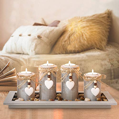 GoMaihe Portavelas de Madera, Portavelas, Juego,Decoracion Jardin Decoracion Baños Decoracion Cumplea?os Bodas Decoracion Vintage Decoracion Cumpleaños Niña Regalos，Juego de 4，Gris