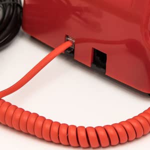 GPO 746 Teléfono fijo de disco con estilo retro de los años 70 - Cable en espiral, Timbre tradicional auténtico - Rojo