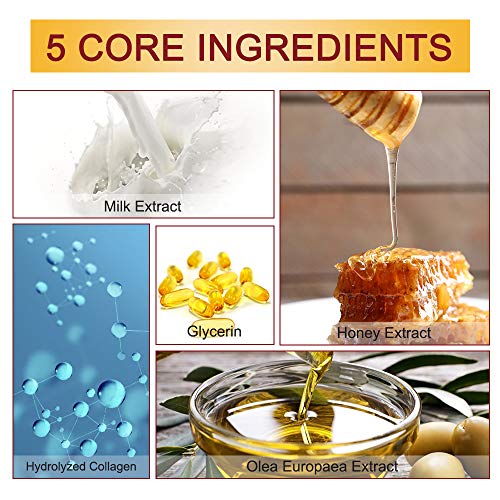 Guantes Hidratantes Para Manos, 5 Pares de Máscara de Mano Hidratante Exfoliante de Leche de Miel con Suero y Vitaminas, Colágeno, Reparación de Piel áspera, Blanqueamiento y Antienvejecimiento