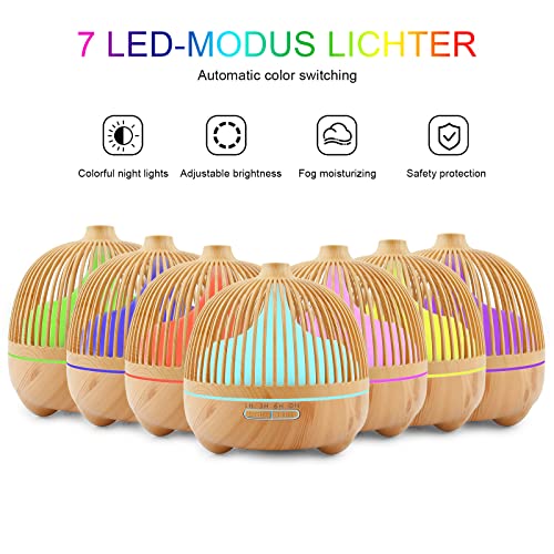 GuKKK Difusor Aceites Esenciales, 550 ml Difusores Humidificador, Difusor de Aromaterapia,Humidificador Aceites Esenciales Ultrasónico, con 6 x 10ml Aceites Esenciales, con 7 Colores LED Silencioso