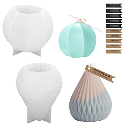GuKKK Moldes de Velas, 2 Pcs Forma de Vela de Silicona 3D Hecha a Mano, Forma Geométrica Cónica Candle Molds, con 10 Etiquetas, para Vela de Aromaterapia, Jabón Hecho a Mano, Moldes de Velas Silicona