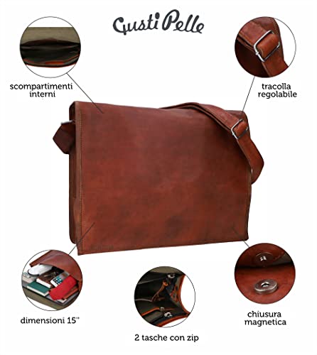 Gusti Maletín de Cuero MAX Cartera 15,6" portafolios Hombre marrón Cuero