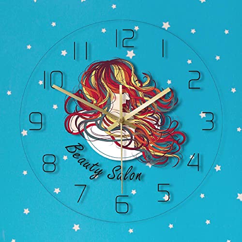 Hermosa Dama con Colorido Pelo Largo Decoración de Pared Reloj Belleza Peluquería Reloj de Pared Peluquería Peluquería Peluquería Regalo, sin LED