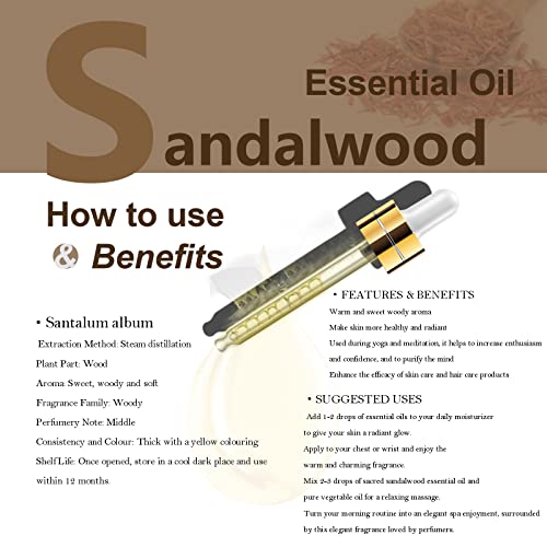 HEYTREE Aceite esencial de sándalo para ayudar a calmar la mente, apoyando los sentimientos de paz y concentración - Aroma exquisitamente suave y amaderado -Perfecto para la difusor, sueño, relajación