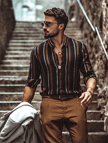 Hombre Camisa Manga Larga Slim Fit Funky Camisa Hawaiana Señores Manga Larga Casual Camisas Hombre Otoño Camiseta a Raya Tops