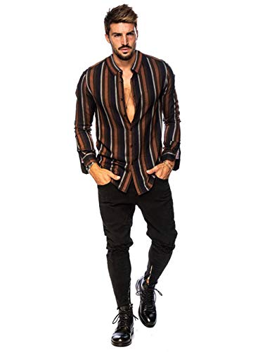 Hombre Camisa Manga Larga Slim Fit Funky Camisa Hawaiana Señores Manga Larga Casual Camisas Hombre Otoño Camiseta a Raya Tops