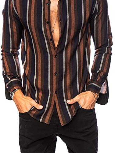 Hombre Camisa Manga Larga Slim Fit Funky Camisa Hawaiana Señores Manga Larga Casual Camisas Hombre Otoño Camiseta a Raya Tops