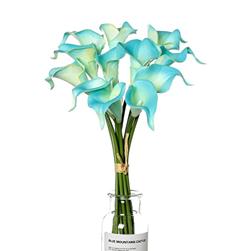 huaao 12pcs Lirios de Cala Flores Artificiales en Latex, Flores Falsos Realista Decoración Aniversario, Matrimonio, Boda, Hogar, Fiesta, Oficina, Arreglos Florales, Bouquets Flor Nupcial, Azul