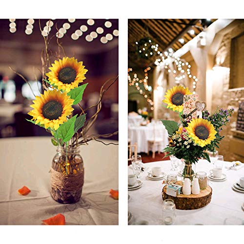 HUAESIN 6pcs Flores Girasoles Artificiales Grandes Decoracion, Girasoles Plastico con Tallo Individual 62cm Plantas Artificiales Amarillas para Exterior Interior Balcon Jardinera Jarrones Boda Hogar