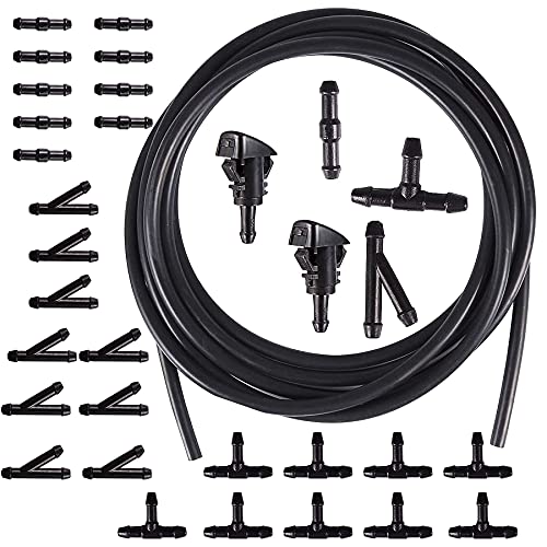 HUAZIZ 3m Juego reparación de manguera de agua para limpiaparabrisas universal, Manguera Limpiaparabrisas Coche, Manguera de Rociadores, manguera flexible de silicona, con30Piezas Conector Manguera