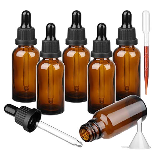 Hyber&Cara Amber Frasco Cuentagotas Cristal 30ml, Botellas Cuentagotas con (Pipeta Cuentagotas Cristal), para Aceite Esencial, Masaje, Fragancia, Aromaterapia, Laboratorio, E-Líquidos, 6 unidades