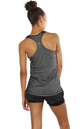 icyzone Camiseta de Tirantes Fitness Deportiva Mujer, Pack de 3 (S, Carboncillo/Jam/Rosado)