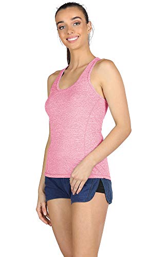 icyzone Camiseta de Tirantes Fitness Deportiva Mujer, Pack de 3 (S, Carboncillo/Jam/Rosado)