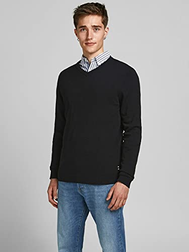 Jack & Jones Jjebasic Knit V-Neck Noos Suéter, Negro (Black), L para Hombre