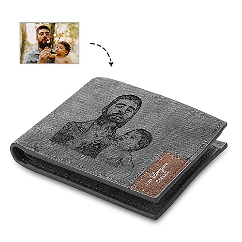 Jeweidea Cartera de Piel con Alfabeto con Nombre Grabado para Hombre, Cartera Personalizada con Foto y Letra, con Tarjetero RFID para Marido, Padre, Novio, para cumpleaños de Navidad (Estilo 1)