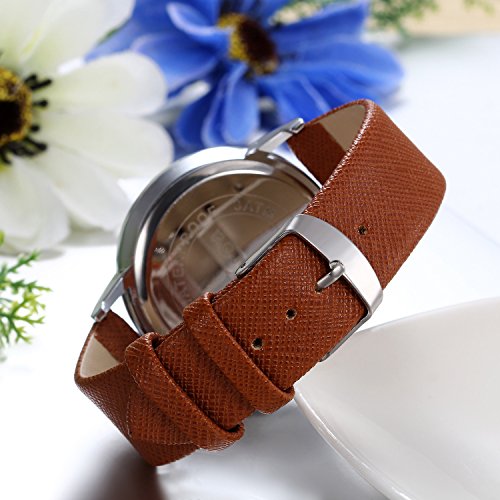 JewelryWe Clásico Relojes De Hombre Caballero, Grande Reloj con Calendario Correa de Cuero Marrón Reloj Cuarzo Casual Buen Regalo para Navidad Cumpleaños
