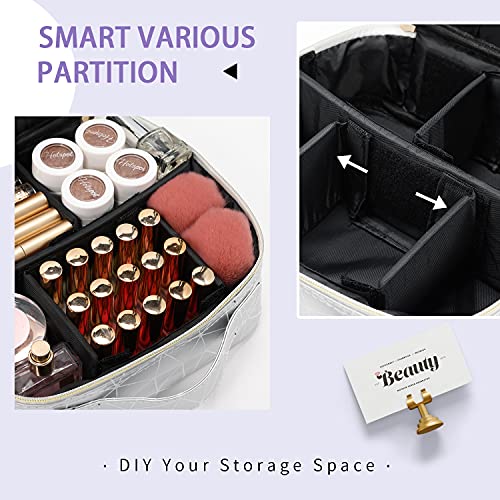 Joligrace Neceser Maquillaje Bolsa de Maquillaje Cosméticos Beauty Case de Viaje Maletin Manicura Joyero Organizador Esmalte de Uñas Estuche Vacio Profesional Cuero de PU Plateado, Patrón de Diamante