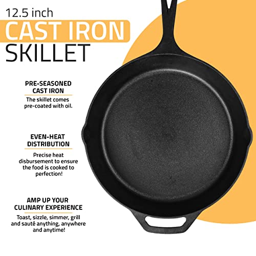 Kichly Sartén hierro fundido engrasada 12,5 pulgadas (31,75 cm) - Sartén - Utensilios de cocina para parrilla segura para uso en interiores y exteriores