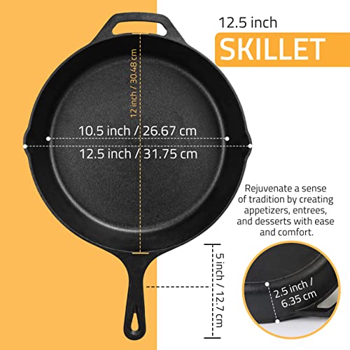 Kichly Sartén hierro fundido engrasada 12,5 pulgadas (31,75 cm) - Sartén - Utensilios de cocina para parrilla segura para uso en interiores y exteriores