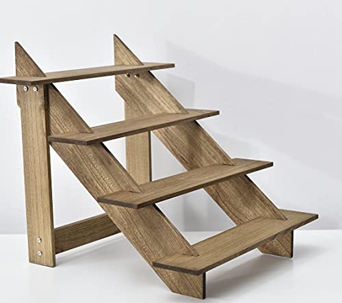 KIRIGEN Soporte de escalera de madera, 4 peldaños, estante de madera, escalera para plantas, expositor de almacenamiento, para interior y exterior, color marrón oscuro