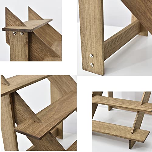 KIRIGEN Soporte de escalera de madera, 4 peldaños, estante de madera, escalera para plantas, expositor de almacenamiento, para interior y exterior, color marrón oscuro