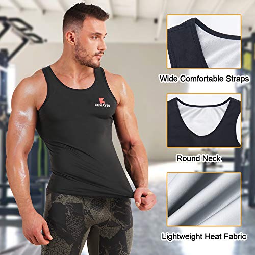 KUMAYES Faja Reductora Hombre Adelgazante Chaleco Sauna Deportivo Camiseta para Adelgazante Sudoración Compresion para Fitness Gym (M, Negro)