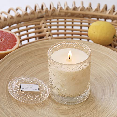 LA JOLIE MUSE Vela Aromática con Hojas de Pomelo, Vela de Cera Natural para el Hogar, 55 Horas de Combustión, Decoración y Fragancia para el Hogar, Frasco de Vidrio, 230g