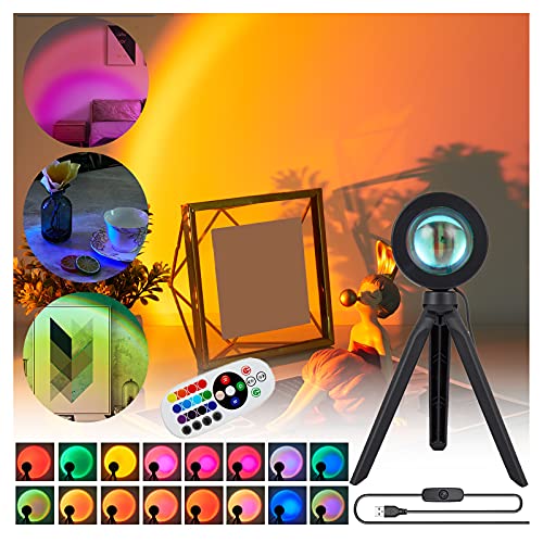 Lámpara para Proyector Sunset, Sunset Lamp, 16 Modos de Colorets Rainbow Romántico Visual Poyector de puesta de sol, para Fondo, Decoración de Pared, Lámpara para Tomar Fotos