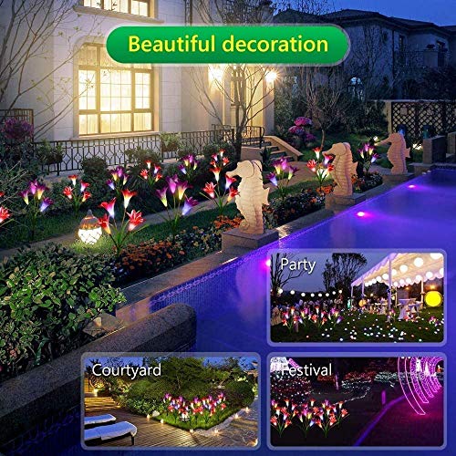Lampara Solar Flores,Swonuk 2 Luces Solares con 8 Flores de Lirio Luces Exterior Lampara Energía Solar para Jardín, Patio, Césped Decoración