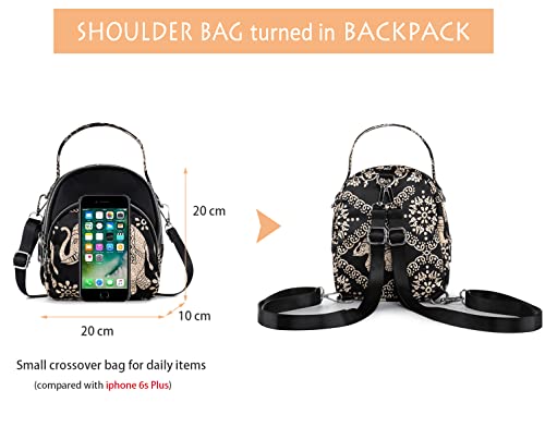 LaRechor Bolso Bandolera Pequeño con 3 Cremallera - Mujer Bolso de Viaje Noche - Bolsa de Elefante étnico Ligero, 2 Correa