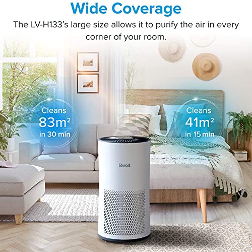 Levoit Purificador de Aire para Hogar y Oficina con Filtro HEPA, Hasta 95 m², Indicador de Calidad del Aire, Temporizador, 3 Niveles, Función Memoria, para Alergia, Tabaco, Caspa de Mascotas, LV-H133