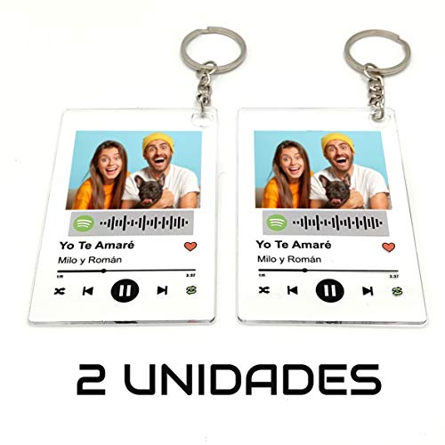 Llavero Acrílico (2 UNIDADES IGUALES) personalizado con canción y foto. 8,5X5,5 cm. Regalo original. Regala música de una forma nueva. Impresión directa (LLAVERO ACRÍLICO)