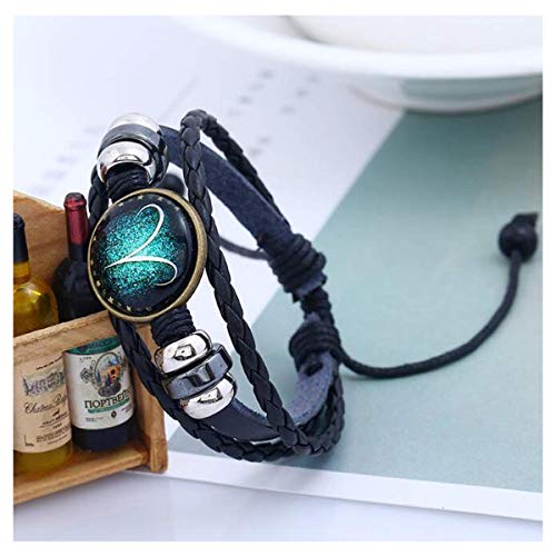Longyangqk Zodiac Constellation Astrology Bracelet Charm Leather Wristband Bangle (Aries)