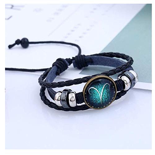 Longyangqk Zodiac Constellation Astrology Bracelet Charm Leather Wristband Bangle (Aries)