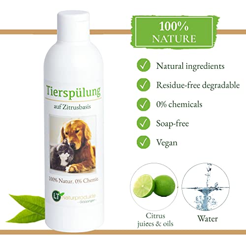 LT-Naturprodukte - Acondicionador para el cuidado de animales (sin productos químicos ni jabones, hipoalergénico, base cítrica, 250 ml)