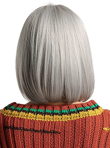 Maeau - Peluca Mujer Bob Pelo Natural Recto Pelucas Corta Mujeres Cabello Natural Gris Claro con Flequillo Peluca Sintética Resistente al Calor Diario para Fiesta Cosplay Exterior