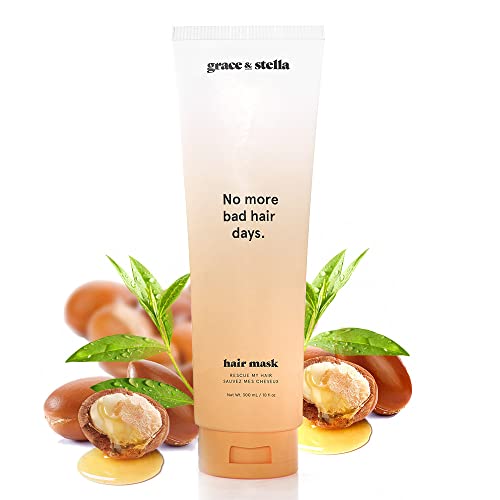 Máscara de cabello Grace & Stella - Rescue My Hair - Vegana - aceite de argán tratamiento hidratante de cabello en acondicionamiento profundo para cabello rizado, cabello seco y dañado Grande (300ml)