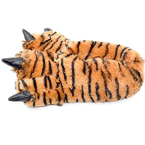 Millffy Zapatillas Divertidas Oso Grizzly Peluche Animal Peludo Garra Paw Zapatillas Niños, Niños y Adultos Disfraz Calzado (X-Large - (Talla de hombre), Tigre de Bengala)