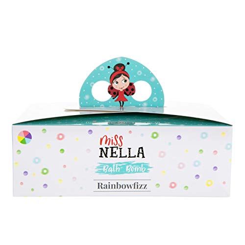 Miss Nella RAINBOW FIZZ 6 Fizzers para niños Hipoalergénico y sin perfume, seguro y divertido 6 bombas de baño amarilla, azul, verde, rosado, púrpura, lila