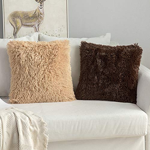MIULEE Juego de 2 Cojines Pelo Protectores Faux Fur Throw Funda de cojín Deluxe Home Decorativo Cuadrados y Suaves Cojines PeloPara la Hogar Sofá Cama del 45x45cm Chocolate